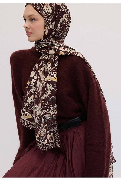 Fresh Dark Plum Color Floral Paisley Patterned Shawl