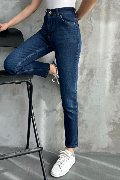 macharelbasic Navy Blue Women's High Waist Mom Skinny Jeans