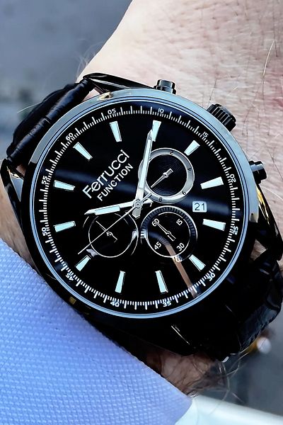 Ferrucci Men's Multifunction Wristwatch - 3 Atm Waterproof, Black Leather Cord, Natural Stone Bracelet Fre2041C3