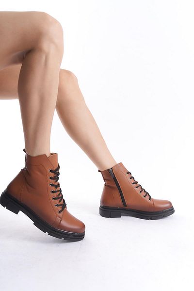 CZ London Cizme casual de damă din piele naturală, cu tăietură asimetrică, cu șireturi, cu vârf rotund, cu fermoar