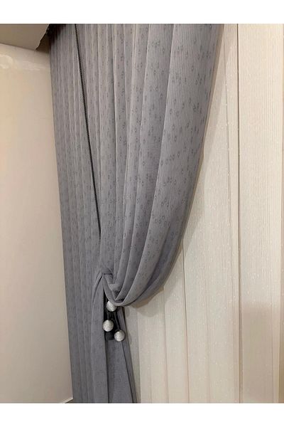 NİVEMESHOME Nivemeshome V-105 Gray Tulle Curtain - Spear, Tight Pleated, 1/2,5 Size