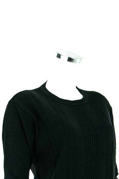 Oppland Pulover de damă negru de iarnă cu croială regulată din bumbac lycra țesut Kardelen