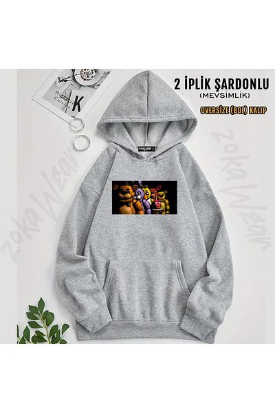 ZOKAWEAR Hanorac supradimensionat cu glugă cu imprimeu Five Nights At Freddy (2 fire)