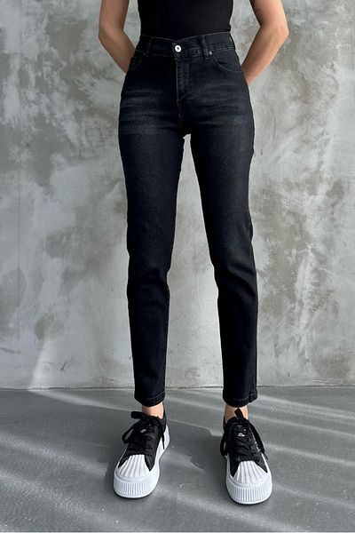 macharelbasic Μαύρο γυναικείο ψηλόμεσο τζιν Mom Skinny Leg