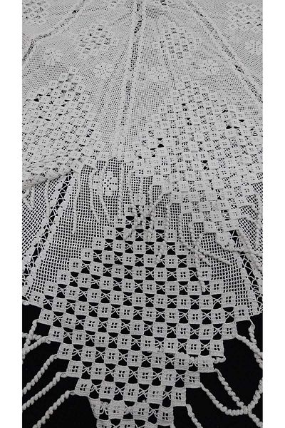 Papatyam 1 Piece Fiskos Tablecloth - Hand Knitted Crochet (110 cm Diameter) / Lace Set / Flush Rope