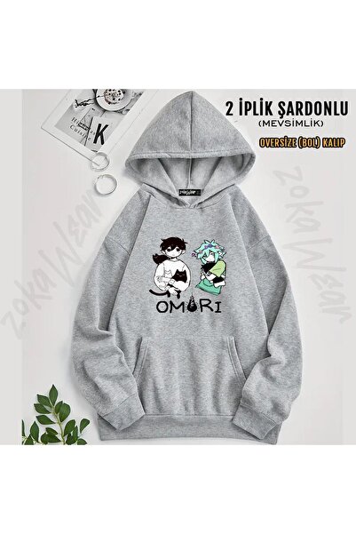 ZOKAWEAR Оверсайз-светр з капюшоном і принтом Omori (2 нитки)