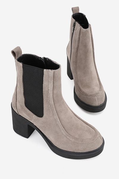 TUNAELLİ Women's Mink Suede Genuine Leather Number 36-41 Thick Heel Chelsea Boots & Booties
