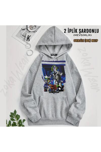 ZOKAWEAR Hanorac supradimensionat cu glugă cu imprimeu Beetlejuice (2 fire)