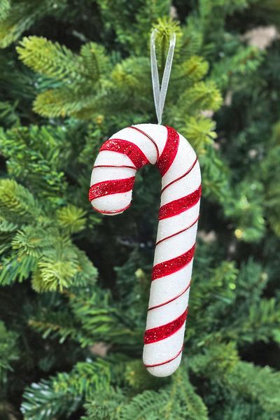 PEKSHOP Bright Red White Christmas Tree Ornament - Long Candy Can, 17cm