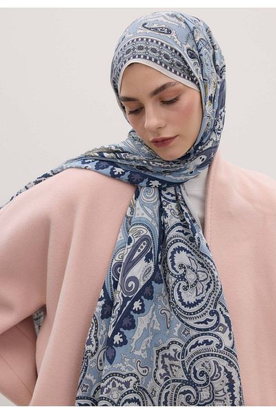 Fresh Blue Lena Patterned Shawl