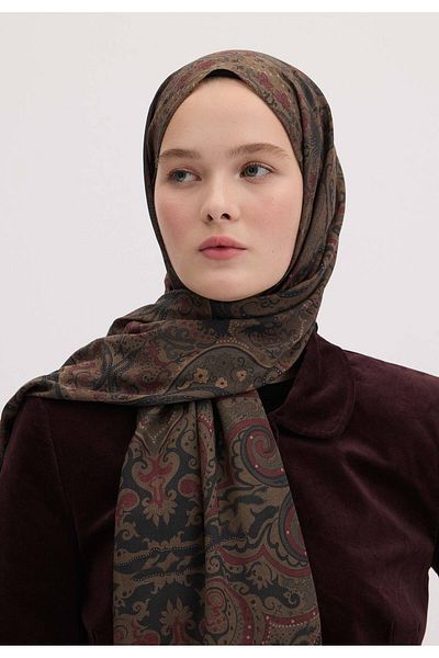 Fresh Dark Brown Etnic Paisley Patterned Shal