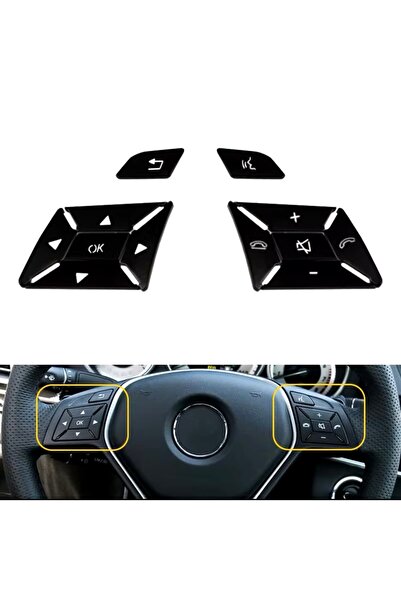 YıldızTuning غطاء مفتاح عجلة القيادة باللون الأسود لسيارة Mercedes C Series W204 - 2011-2013