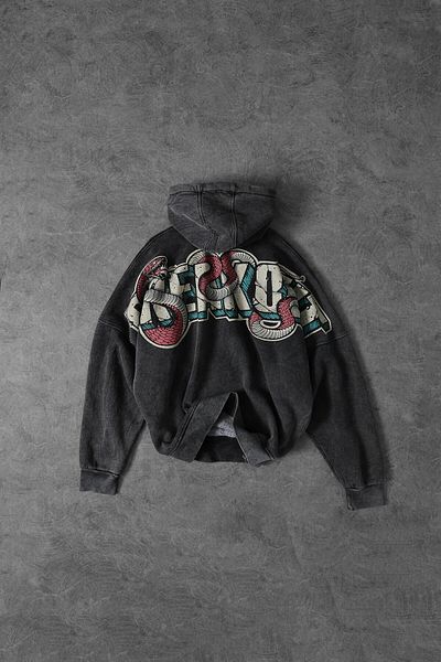 Slatra Ανδρικό φούτερ με κουκούλα Anthracite Snake Washed Oversize