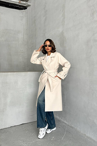 Neşeli Butik γυναικείο φόδρα μπεζ εισαγόμενο παλτό κασμίρ NBG048