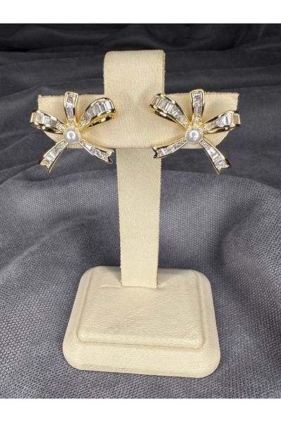 Sharley Zircon Stone Gold Bow Earrings