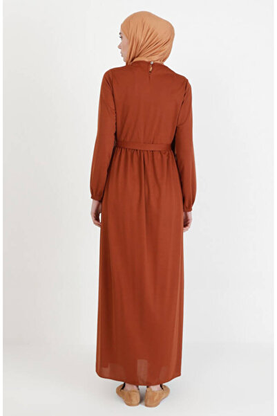 sefamerve Kuşaklı Elbise 7979-01 Taba