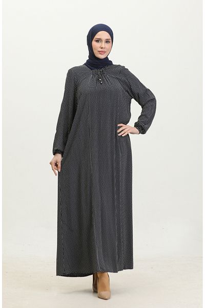 sefamerve Φόρεμα Navy Blue Viscose πουά μεγάλου μεγέθους - 44852B-02