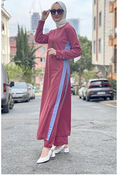 sefamerve Dried Rose Hijab Set - Slit Detailed, 0327-03