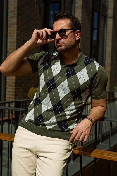 Mcr Patterned Slim Fit Polo Neck Men's Knitwear T-Shirt Khaki - 11445.23Y