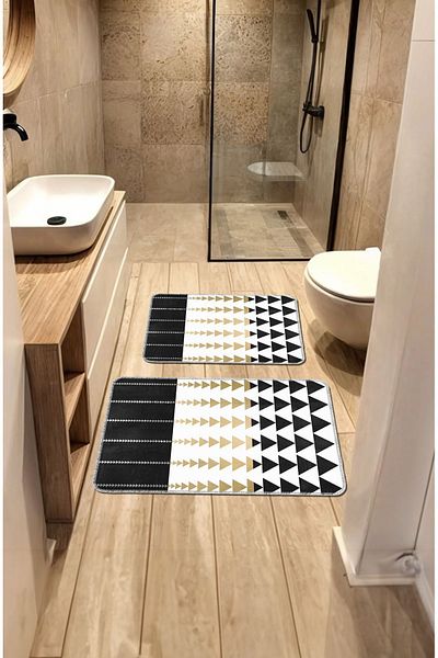 BigArts Home Modern Decorative Non-Slip Based Washable Bath Mat - Gold White 50X60-60X90 cm