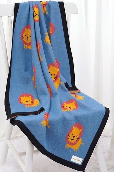 Battani.Co Kız Ve Erkek Bebek Için Triko Örgü Bebek Battaniyesi Mavi Aslan 90...