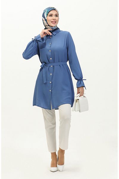sefamerve Indigo Tunic - Με κουμπιά και ζώνη 1007-06