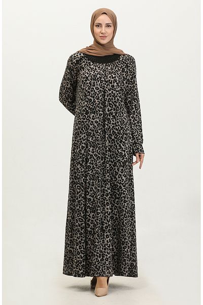 sefamerve Φόρεμα με πέτρινη λεπτομέρεια Viscose Plus Size - 4430E-01 Μαύρο