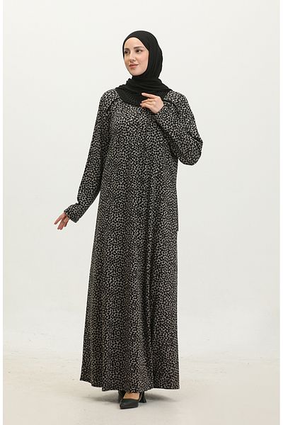sefamerve Φόρεμα με πέτρινη λεπτομέρεια Viscose Plus Size - Μαύρο 4430H-01
