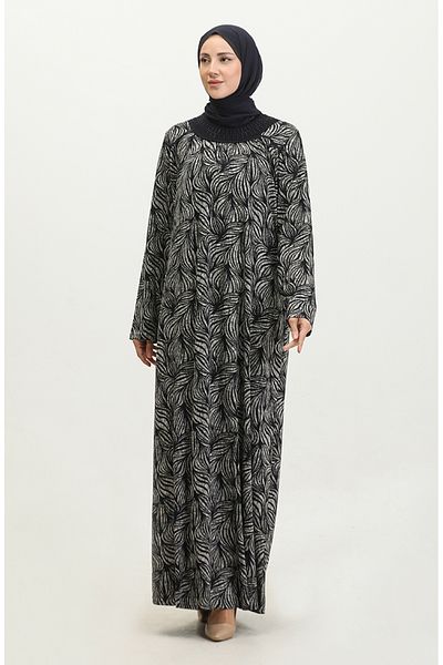 sefamerve Φόρεμα Navy Blue Viscose - Πέτρινο γιακά με λεπτομέρειες, Plus Size 4430C-01