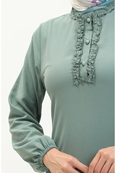 sefamerve Aerobin Kumaş Fırfırlı Elbise 1006-05 Çağla Yeşili