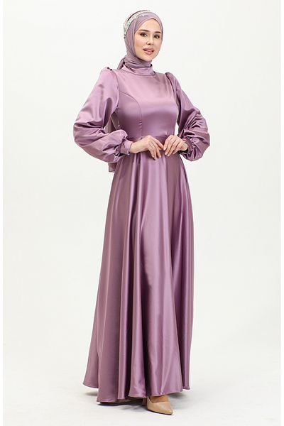 sefamerve Βραδινό φόρεμα Dusty Rose Satin - Φόρεμα με Κύπελλο 52895-04