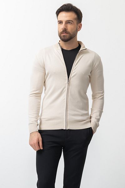 Mcr Duz Slim Fit Half Fisherman Collar Men's Cardigan Beige - 11227.22Y