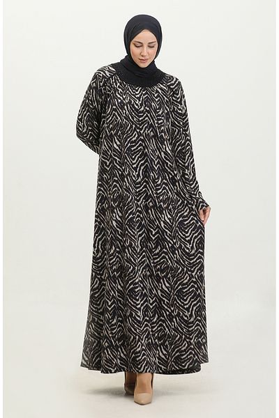 sefamerve Φόρεμα Navy Blue Viscose - Πέτρινο γιακά με λεπτομέρειες, Plus Size 4430F-02