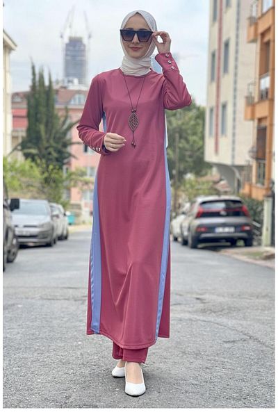 sefamerve Σετ Hijab Dried Rose - Λεπτομερής σχισμή, 0327-03