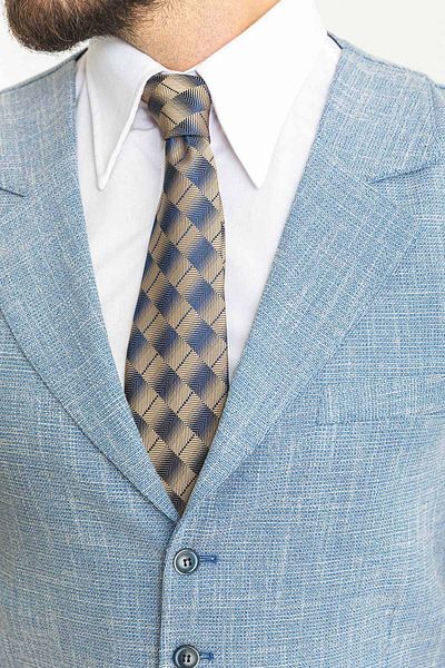 Mcr Slim Fit Wide Collar Men's Trouser Vest Suit Navy Blue-Ecru - 10925.23Y