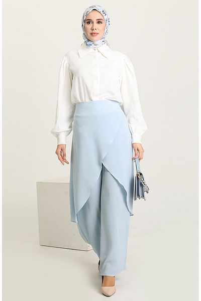 sefamerve Fusta cu pantaloni drapați Baby Blue - 3350-02