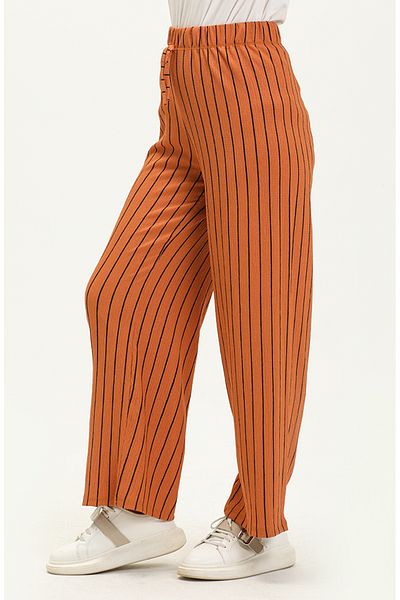 sefamerve Mustard Striped Wide Leg Trousers - 8588-01