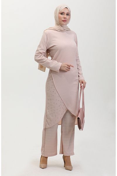 sefamerve Σετ βραδινό φόρεμα Beige Stone - 0437-01