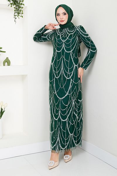 ModaMerve Κομψό βραδινό φόρεμα με λεπτομέρεια Emerald Glitter - 5631END900-M