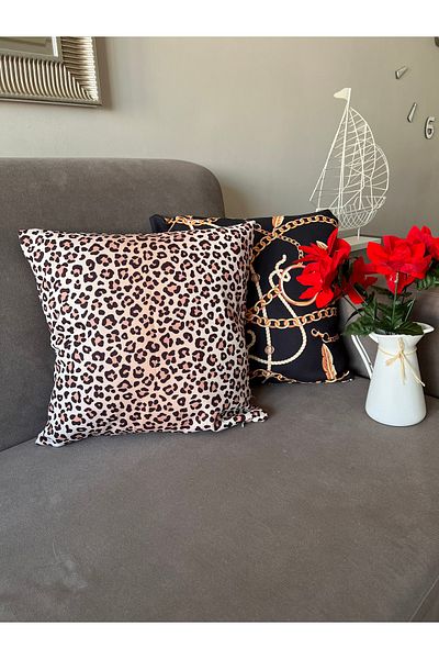 Ayd Home 2 bucăți husă de pernă cu lanț leopard decor de Crăciun Anul Nou 43*43