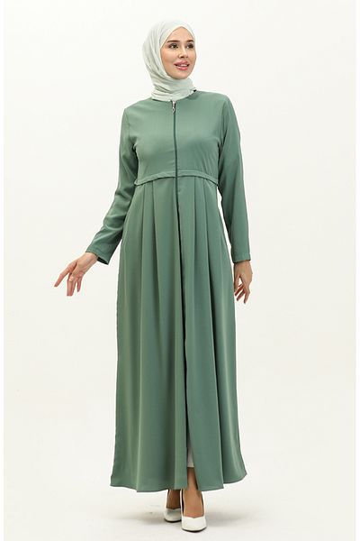 sefamerve Çağla Green Pleated Ferace - 4526-03