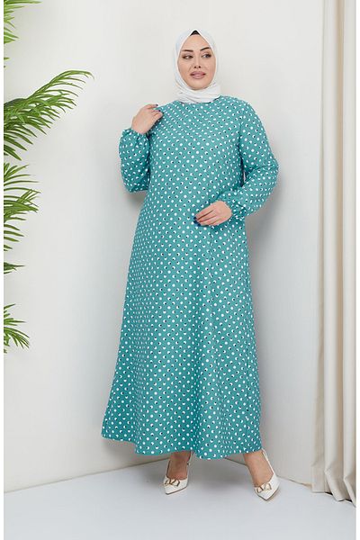 sefamerve Φόρεμα Mint Green Plus Size πουά με στάμπα - 0707-03