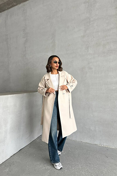 Neşeli Butik γυναικείο φόδρα μπεζ εισαγόμενο παλτό κασμίρ NBG048