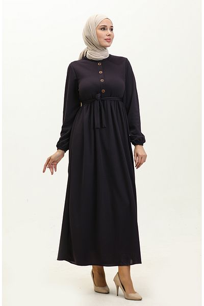 sefamerve 7979-10 Eggplant Purple Belted Dress