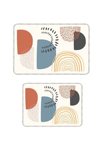 Artızon Colorful Modern Design Non-Slip Base Washable Bath Mat 50X60-60X90 cm Set Set