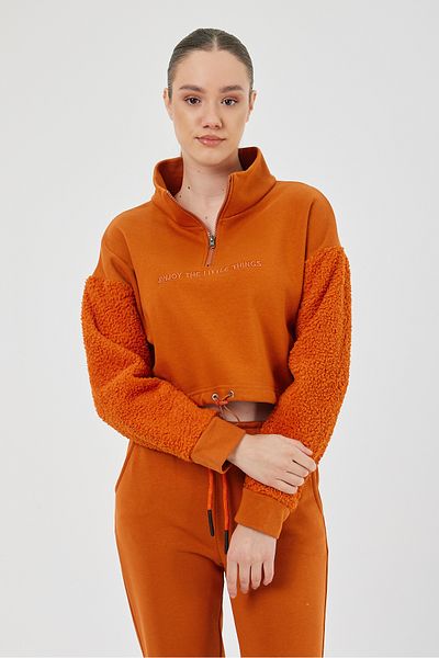 POODLE Hanorac crop cu fermoar pentru femei