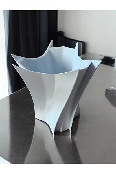 ALMİLA 3D KESKİN KÖŞE TASARIM DEKORATİF VAZO EMAYE BEYAZ