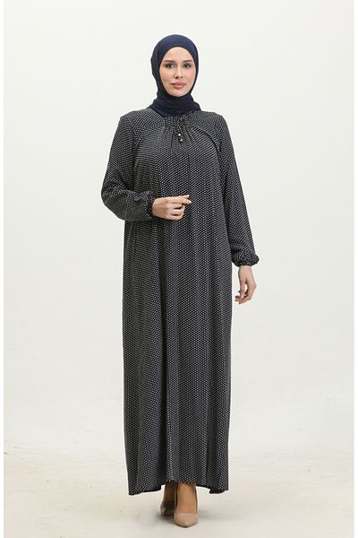 sefamerve Φόρεμα Navy Blue Viscose πουά μεγάλου μεγέθους - 44852B-02