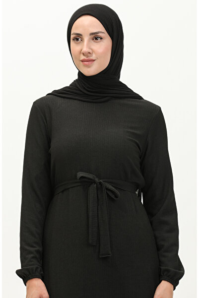 sefamerve Tesettür Uzun Elbise 8647-01 Siyah