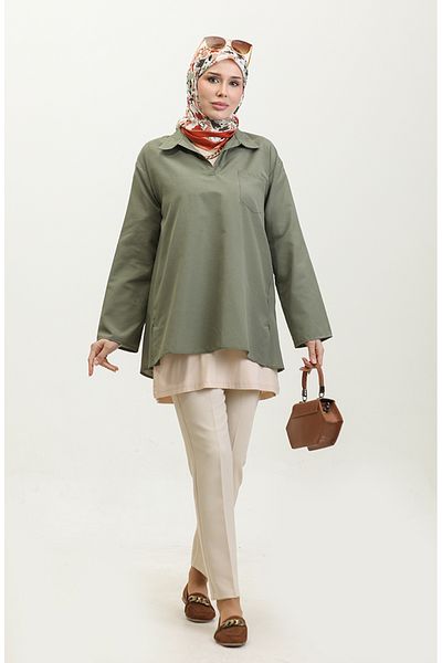 sefamerve 2007-03 Μοντέλο Χακί Oversize Tunic